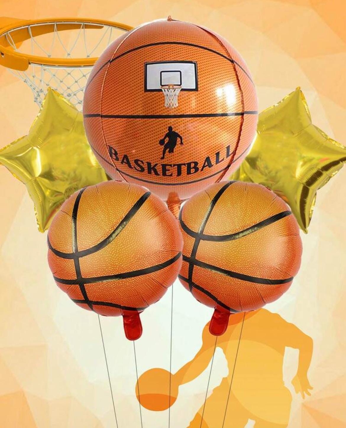 Basketball Party Balloons Set – 4D Basketball and Gold Star Foil Balloons