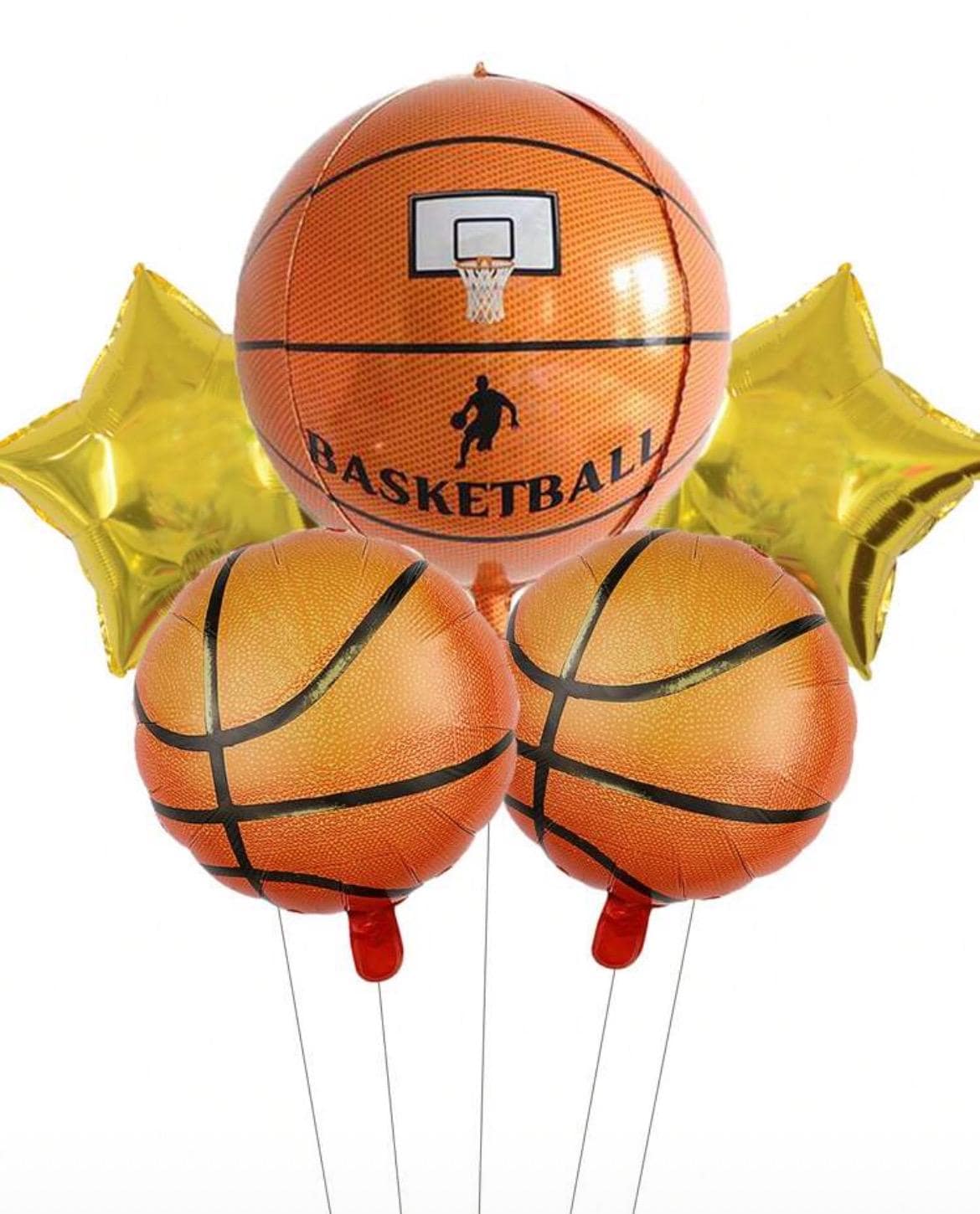 Basketball Party Balloons Set – 4D Basketball and Gold Star Foil Balloons