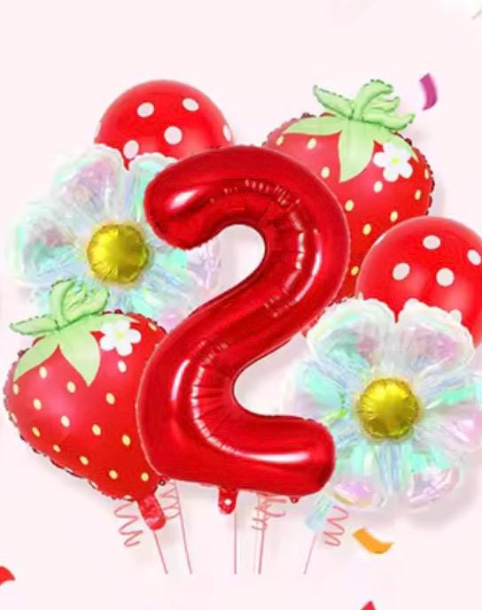 Strawberry Birthday Balloon Set Number 1 Choice Red Fruit Theme Kids Party Decor