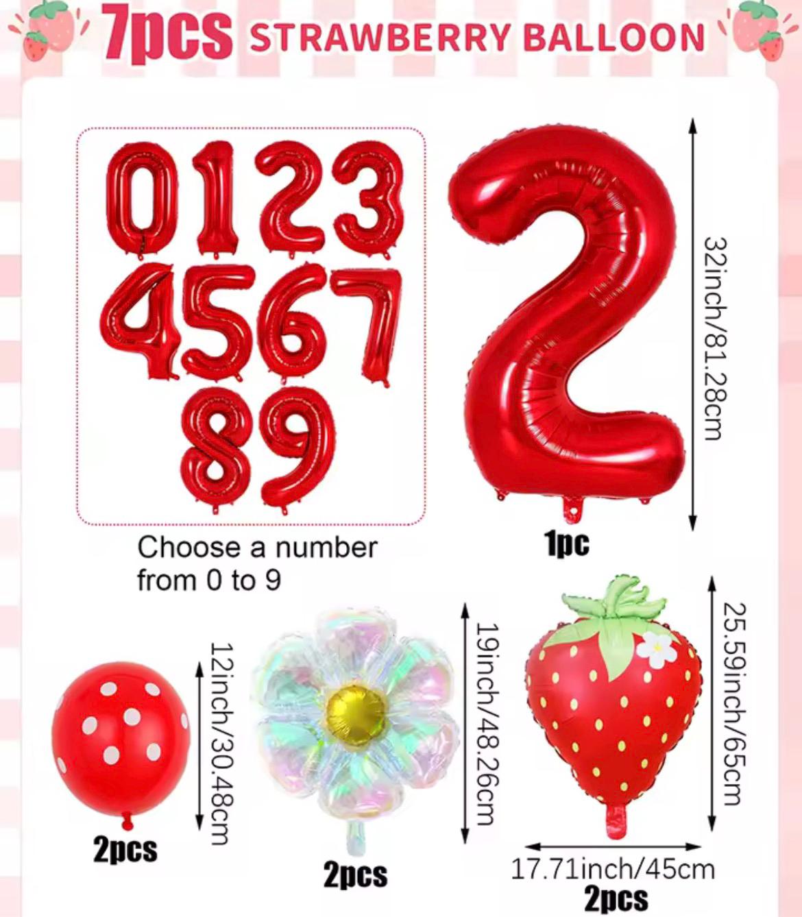 Strawberry Birthday Balloon Set Number 1 Choice Red Fruit Theme Kids Party Decor