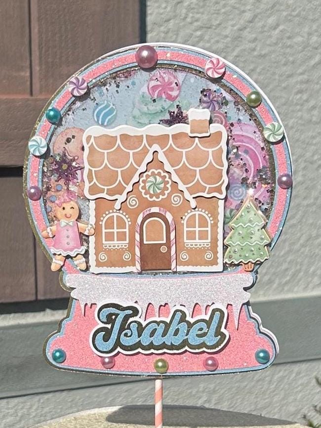 Pink Gingerbread House Christmas Cake Topper
