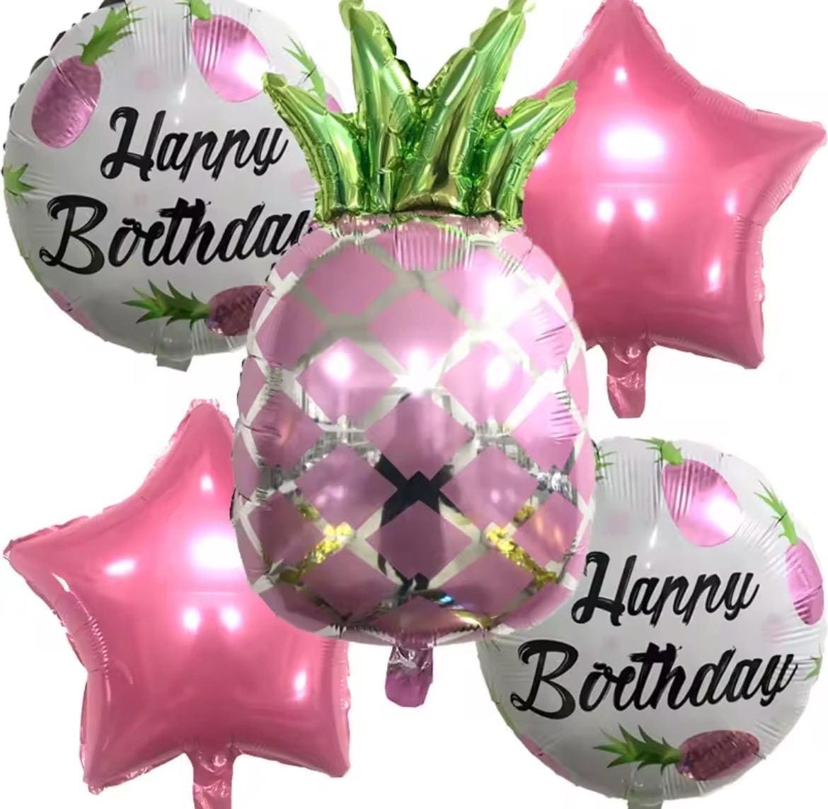 Pink Pineapple Balloon Bouquet – Tropical Birthday Party Decorations, 5pcs