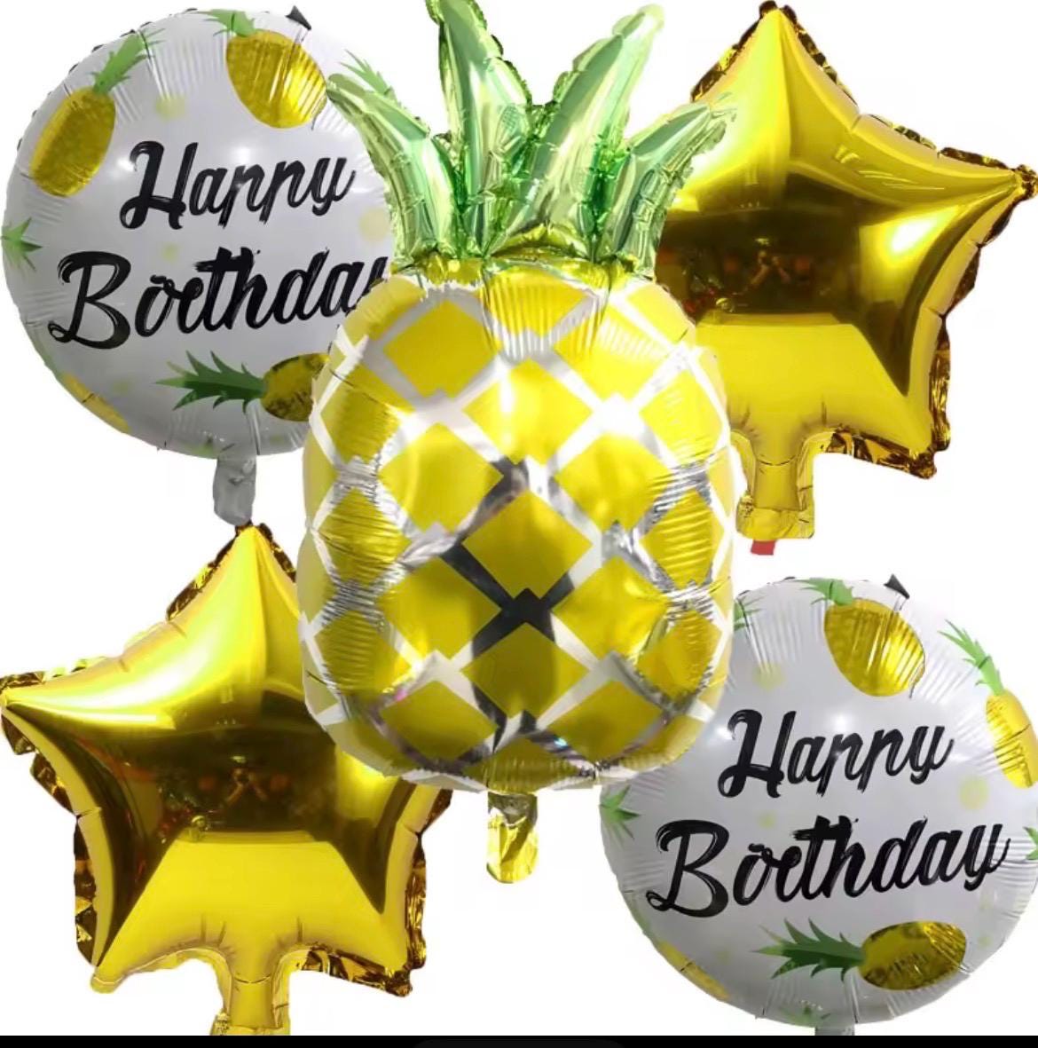 Pink Pineapple Balloon Bouquet – Tropical Birthday Party Decorations, 5pcs