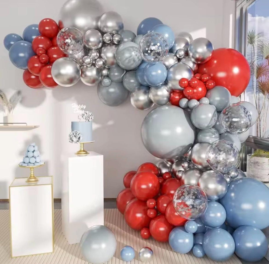Red DustyBlue Silver Balloon Garland Kit, Superhero Balloon Arch, Boy Birthday Balloon Decor Party Decorations, DIY Balloon Arch
