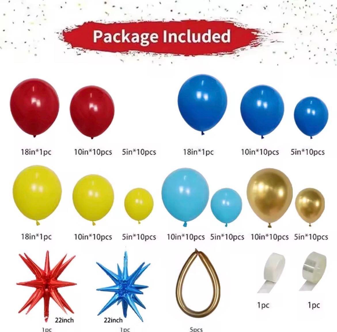 Speed Hedgehog Balloon Garland Kit | Red Blue Yellow Balloon Arch | Gamer Birthday Balloon Set | DIY Party Decor | Kids Birthday Backdrop