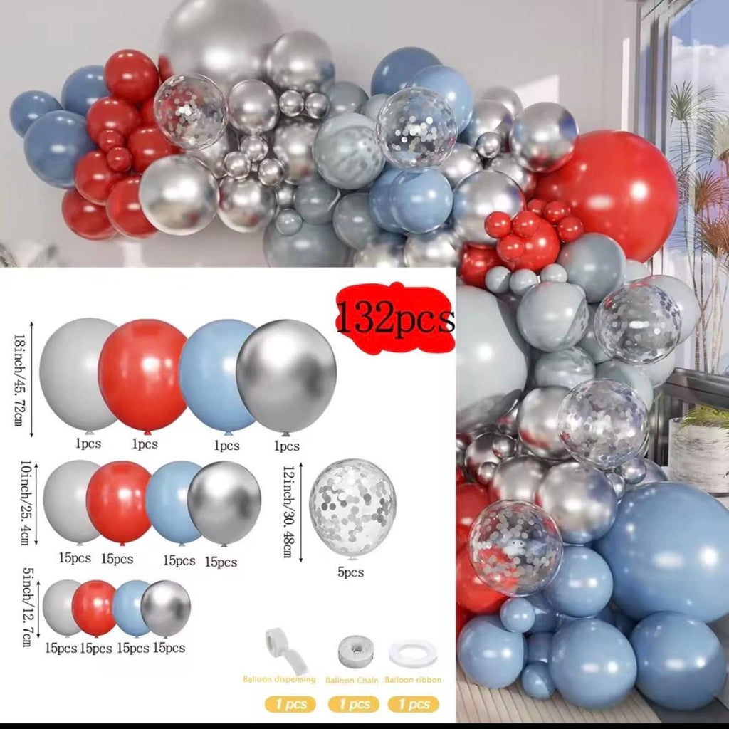Red DustyBlue Silver Balloon Garland Kit, Superhero Balloon Arch, Boy Birthday Balloon Decor Party Decorations, DIY Balloon Arch