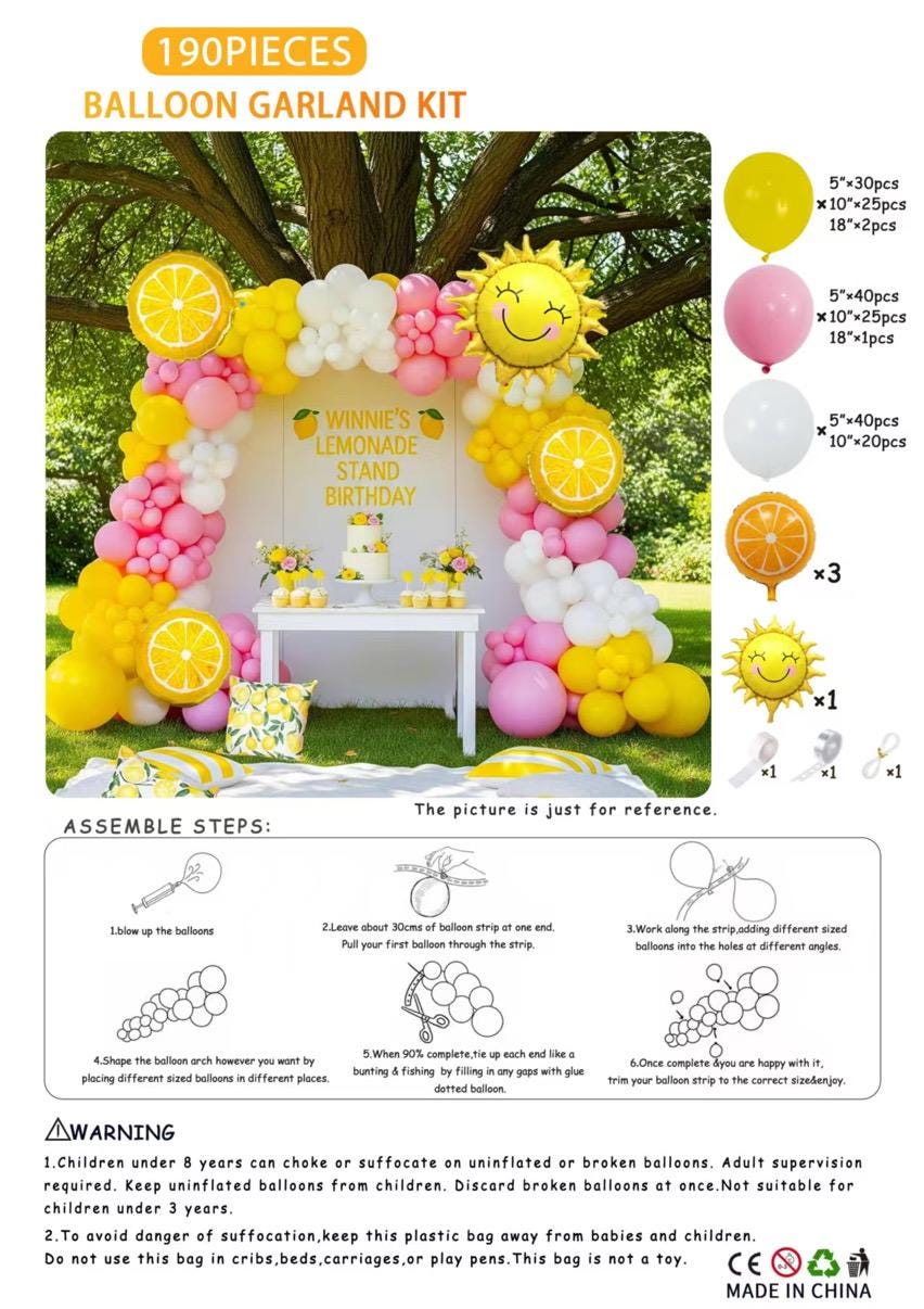 Lemon Balloon Garland Kit, Sunshine Birthday Decor, Summer Party Setup, Girl Baby Shower, Citrus Theme Celebration