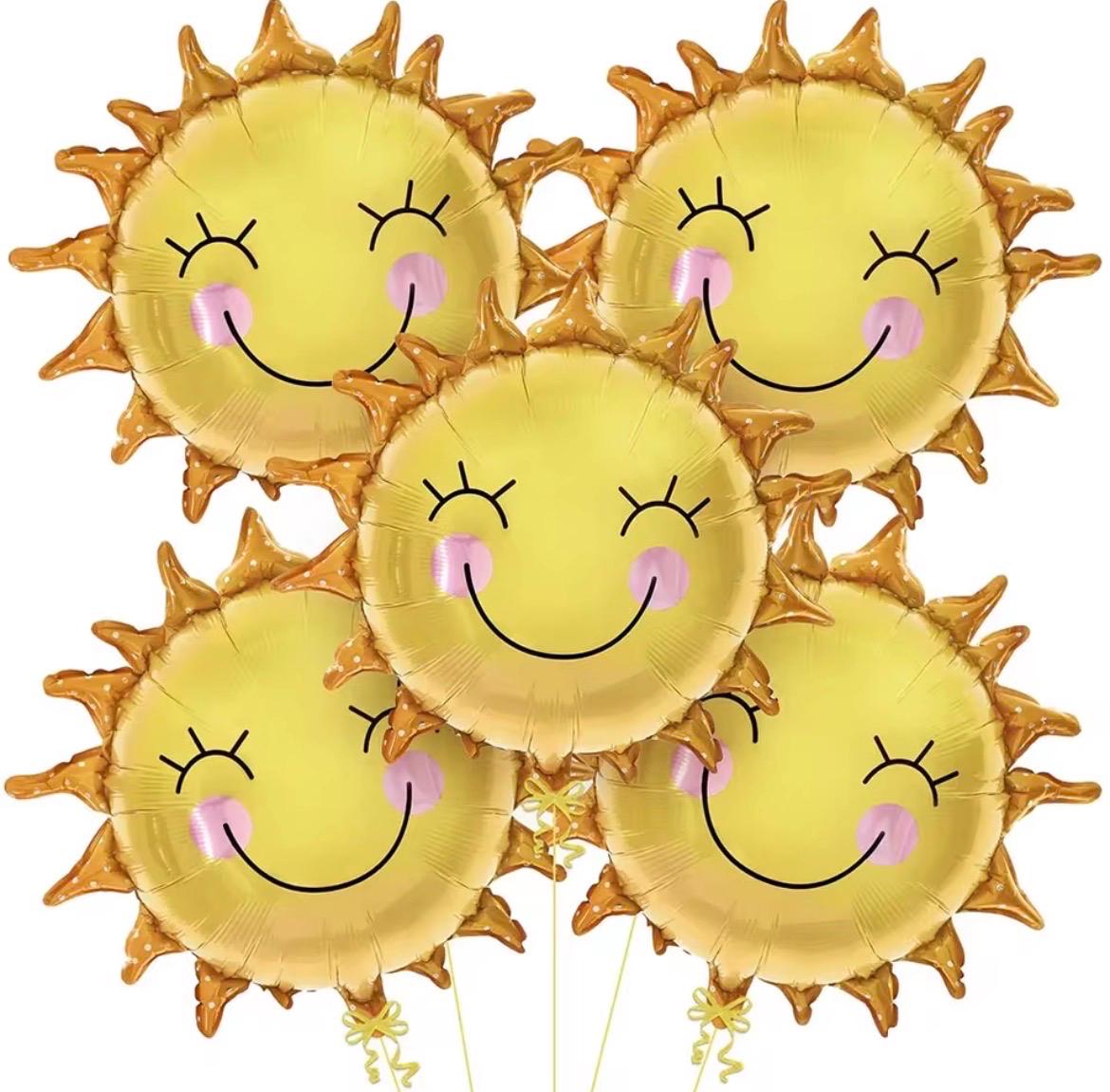 Smiling Sun Balloon, Sunshine Party Decorations, Sun Foil Balloons Set of 5, Baby Shower Decor, Happy Birthday Sun Balloon, Summer Party Dec