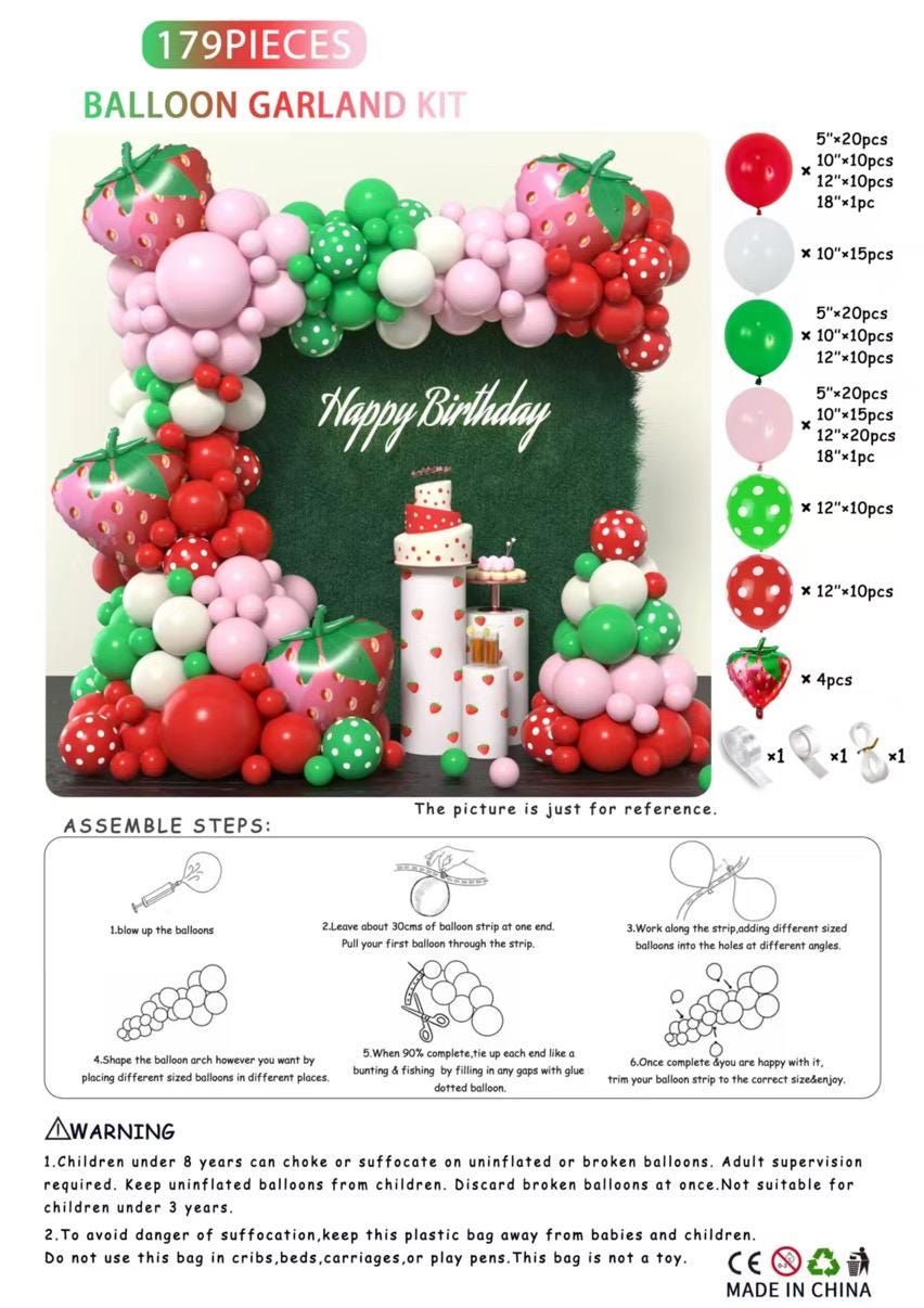 Strawberry Shortcake Balloon Garland Kit, Berry Birthday Decor, Girl Party Balloons, Sweet One Theme, Summer Celebration Setup