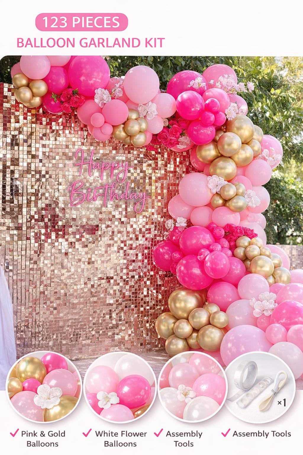 Pink Gold Balloon Garland Kit, Birthday Party Decor, Girl Baby Shower Setup, Elegant Celebration Backdrop, Blush Arch