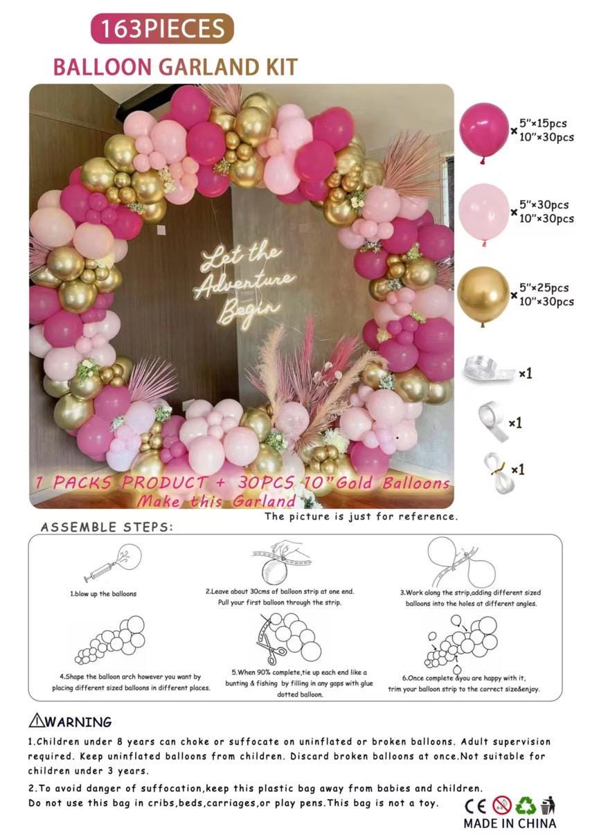 Pink Gold Balloon Garland Kit – 163 pcs | Elegant Party Decor