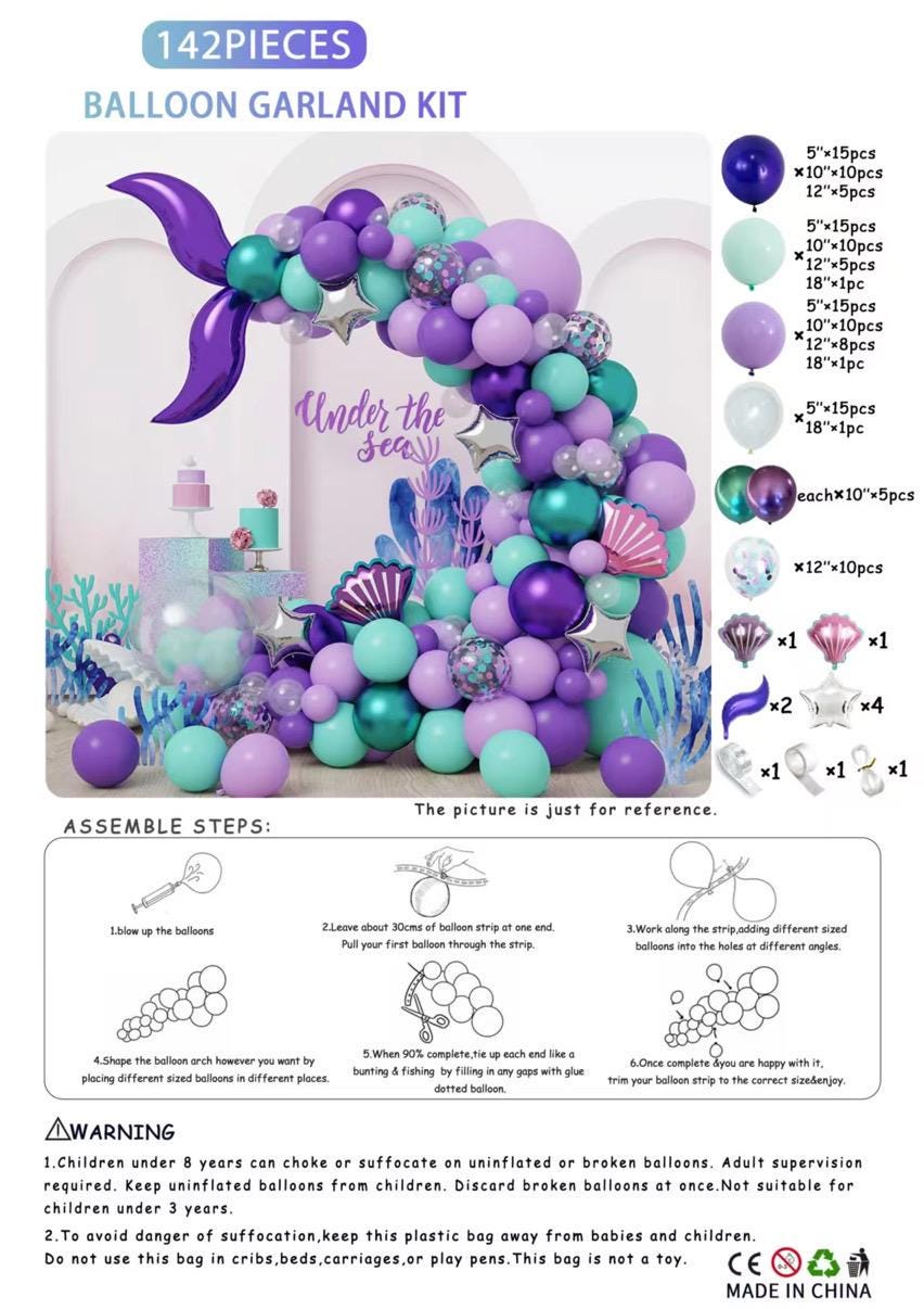 Under the Sea Balloon Garland Kit Mermaid Party Decor Ocean Theme Birthday Arch DIY Purple Teal Baby Shower Backdrop