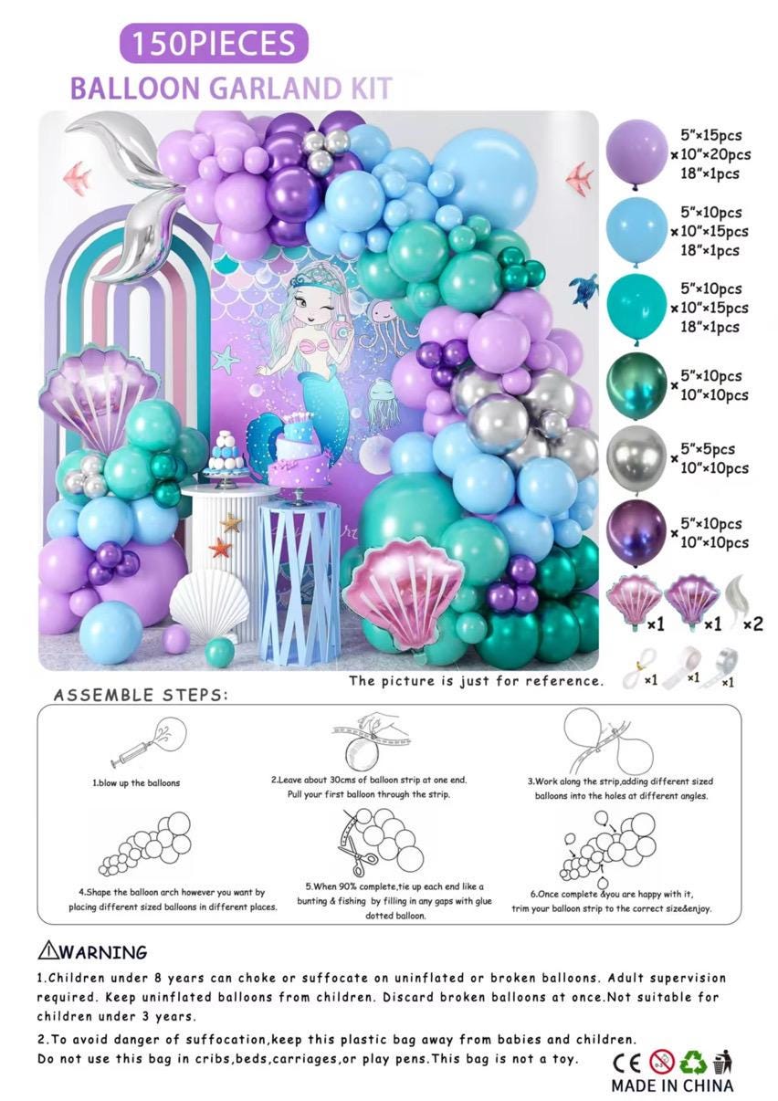 Under the Sea Balloon Garland Kit Mermaid Party Decor Ocean Theme Birthday Arch DIY Purple Teal Baby Shower Backdrop