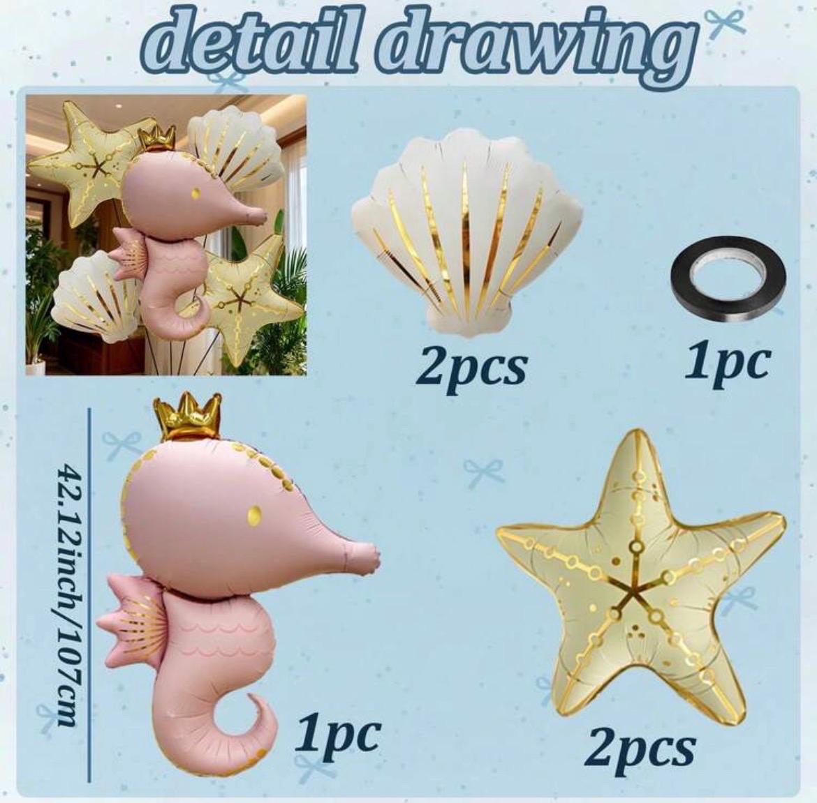 Mermaid Balloon Kit, Seahorse Party Decor, Under the Sea Birthday Set, Ocean Theme Decorations, Baby Shower Girl Setup, Pastel Balloon Bundl