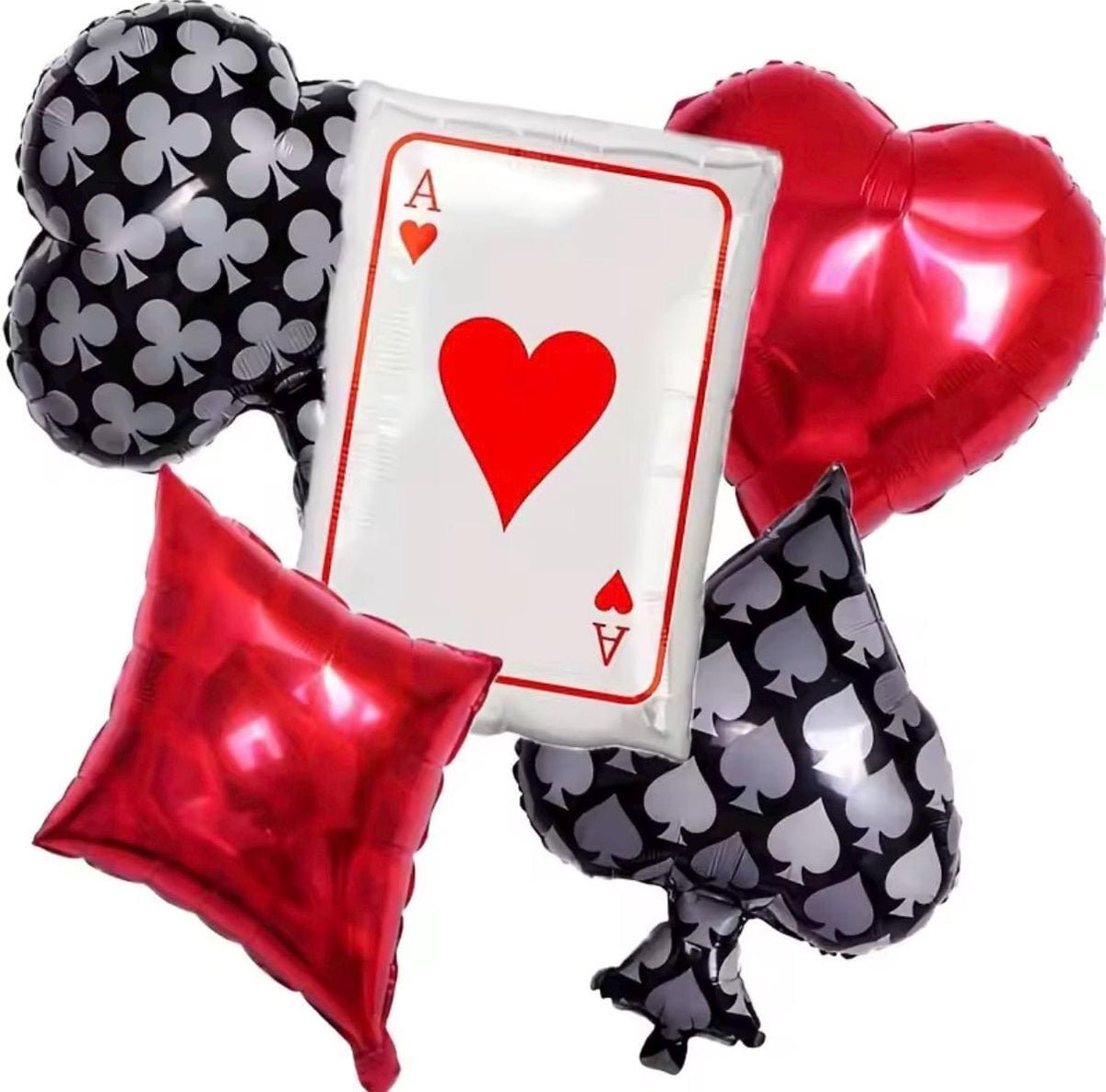 Casino Balloon Bouquet, Poker Theme Balloons, Card Party Decoration Set, Red Black Balloons, Heart Balloon Bundle