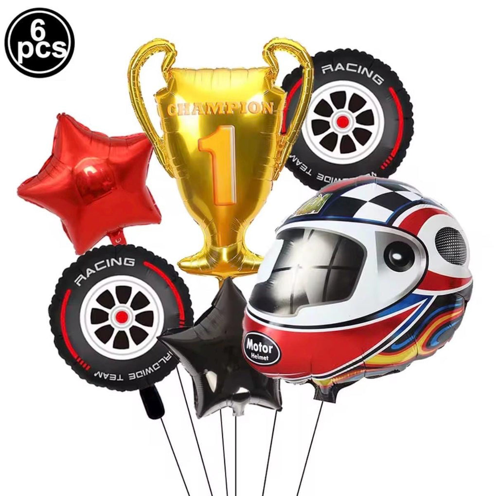 Racing Helmet Balloon Bouquet, Race Theme Party Balloons, Kids Birthday Decoration Set, Trophy Balloon Bundle, Car Theme Decor