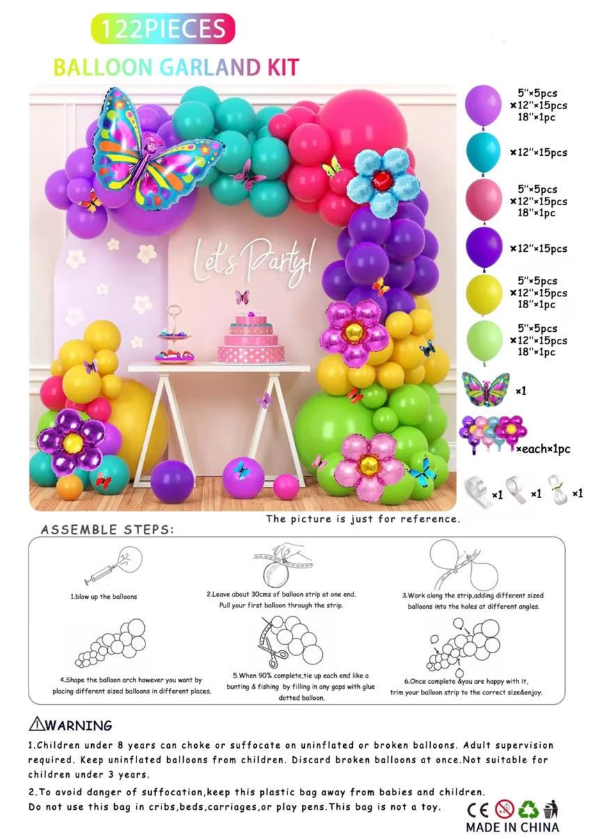 Butterfly Balloon Garland Kit Flower Party Decor Colorful Birthday Arch DIY Girl Celebration Backdrop Spring Theme Baby Shower