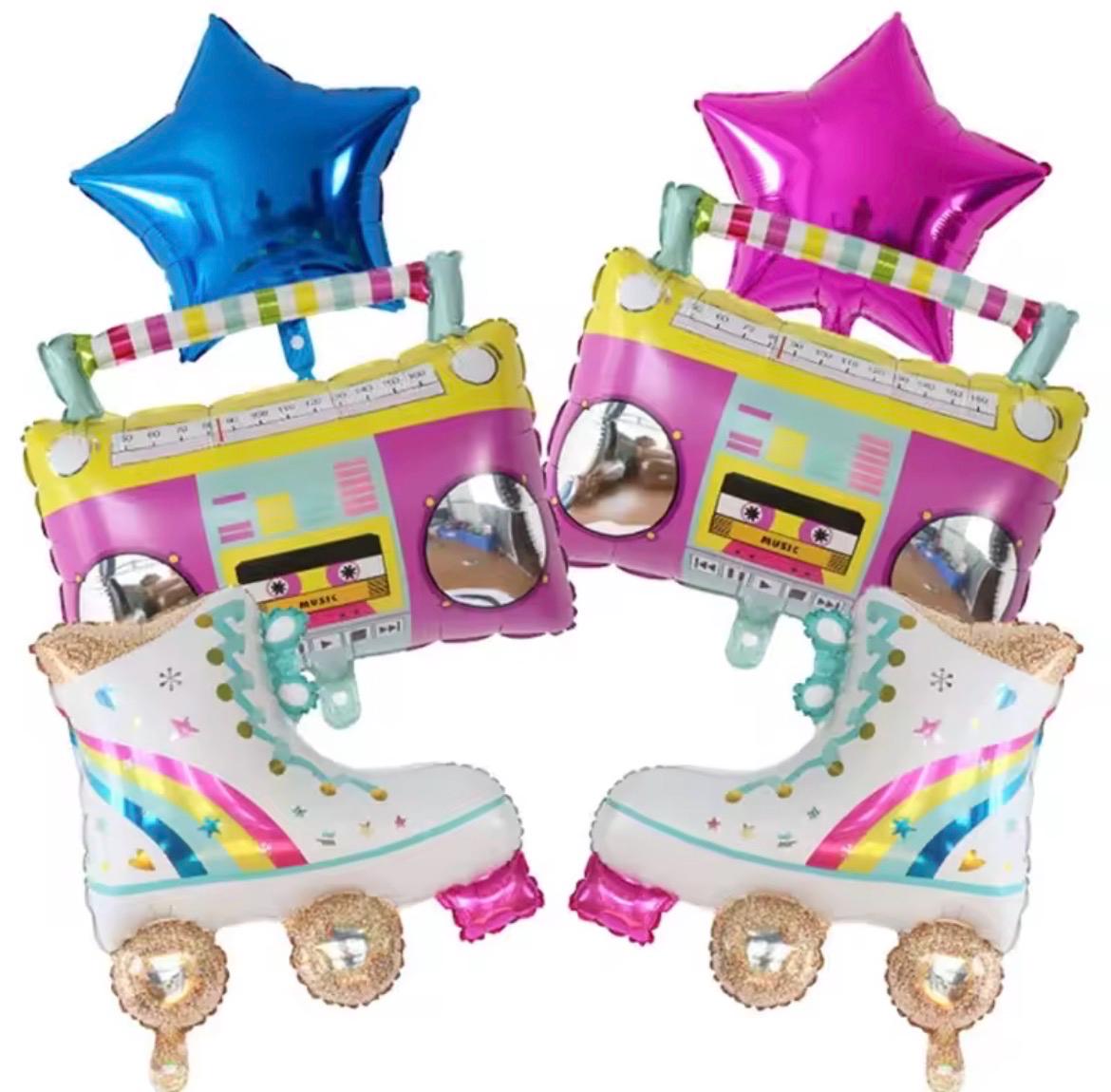 Retro Roller Skate Balloon Set, Disco Party Balloons, 80s Theme Decor, Cassette Balloon, Neon Birthday Decorat