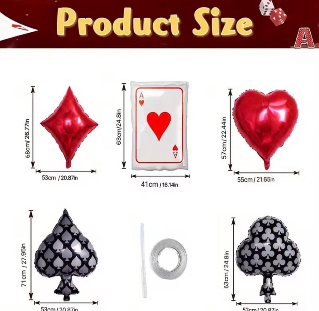 Casino Balloon Bouquet, Poker Theme Balloons, Card Party Decoration Set, Red Black Balloons, Heart Balloon Bundle