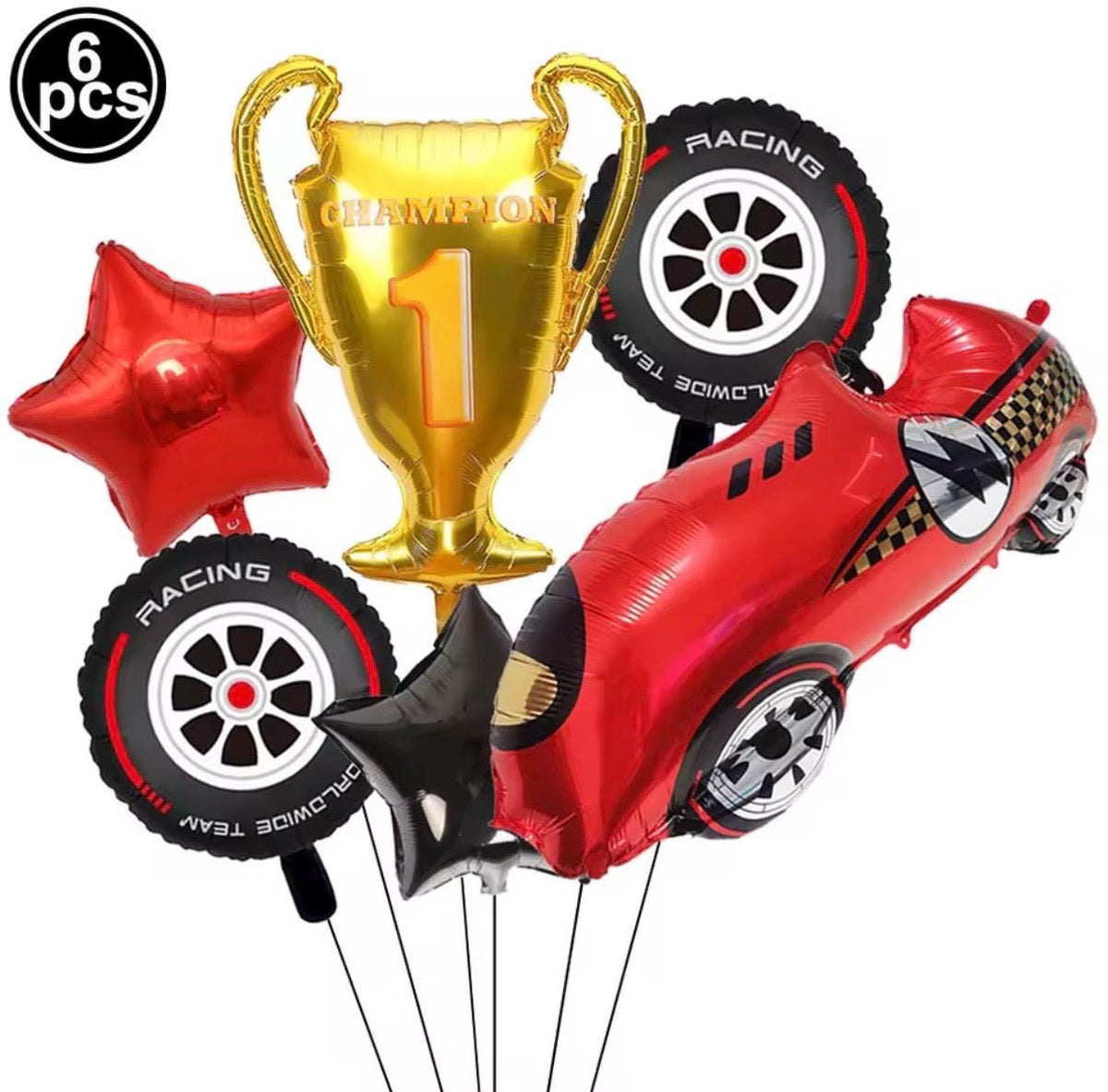 Race Car Balloon Bouquet, Racing Party Balloons, Kids Birthday Decoration Set, Red Car Balloon, Checkered Tire Theme Bundle