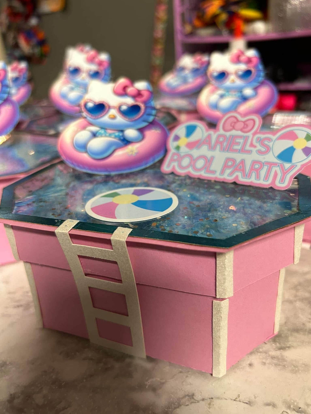 Kitty Pool Party Candy Favor Boxes – Set of 12 detail
