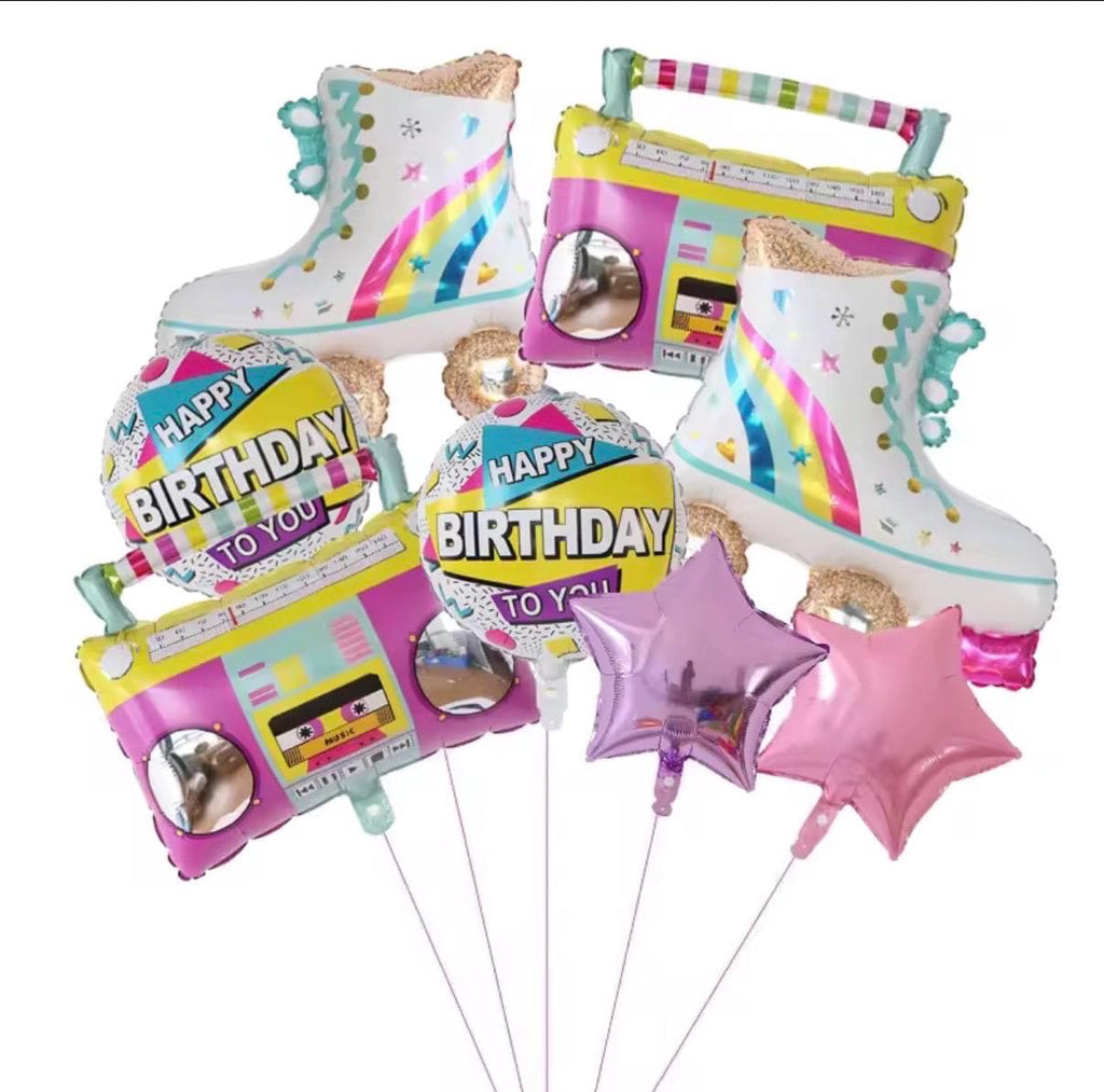 Retro Roller Skate Balloon Bouquet – 80s Party Balloons – Disco Birthday Decorations – Retro Birthday Balloon Set – Skate Party Supplies – F