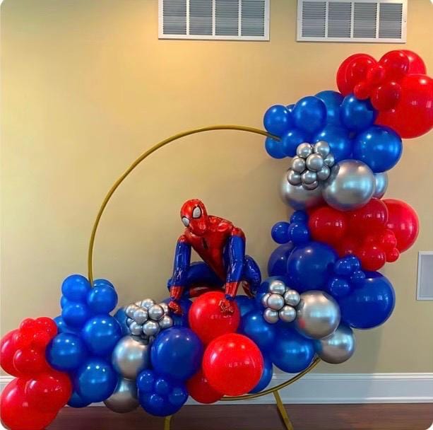 Spider Superhero Balloon Garland Kit, Red Blue Silver Balloon Arch Kit, Birthday Party Balloon Decorations, 114 Piece Balloon Set