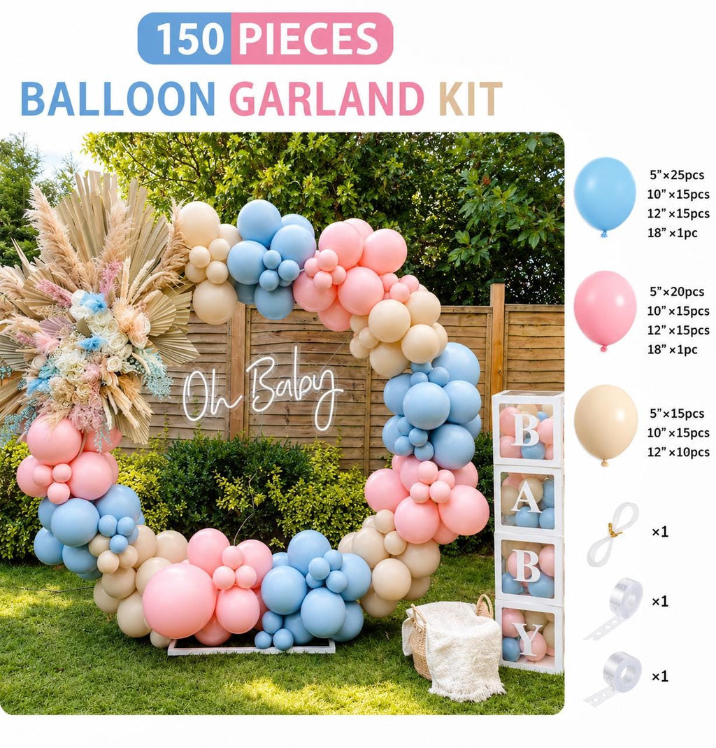 Gender Reveal Balloon Garland Kit 150 Pieces | Pink Blue Balloon Arch Kit | Baby Shower Balloon Decorations | Boy or Girl Reveal Party Suppl
