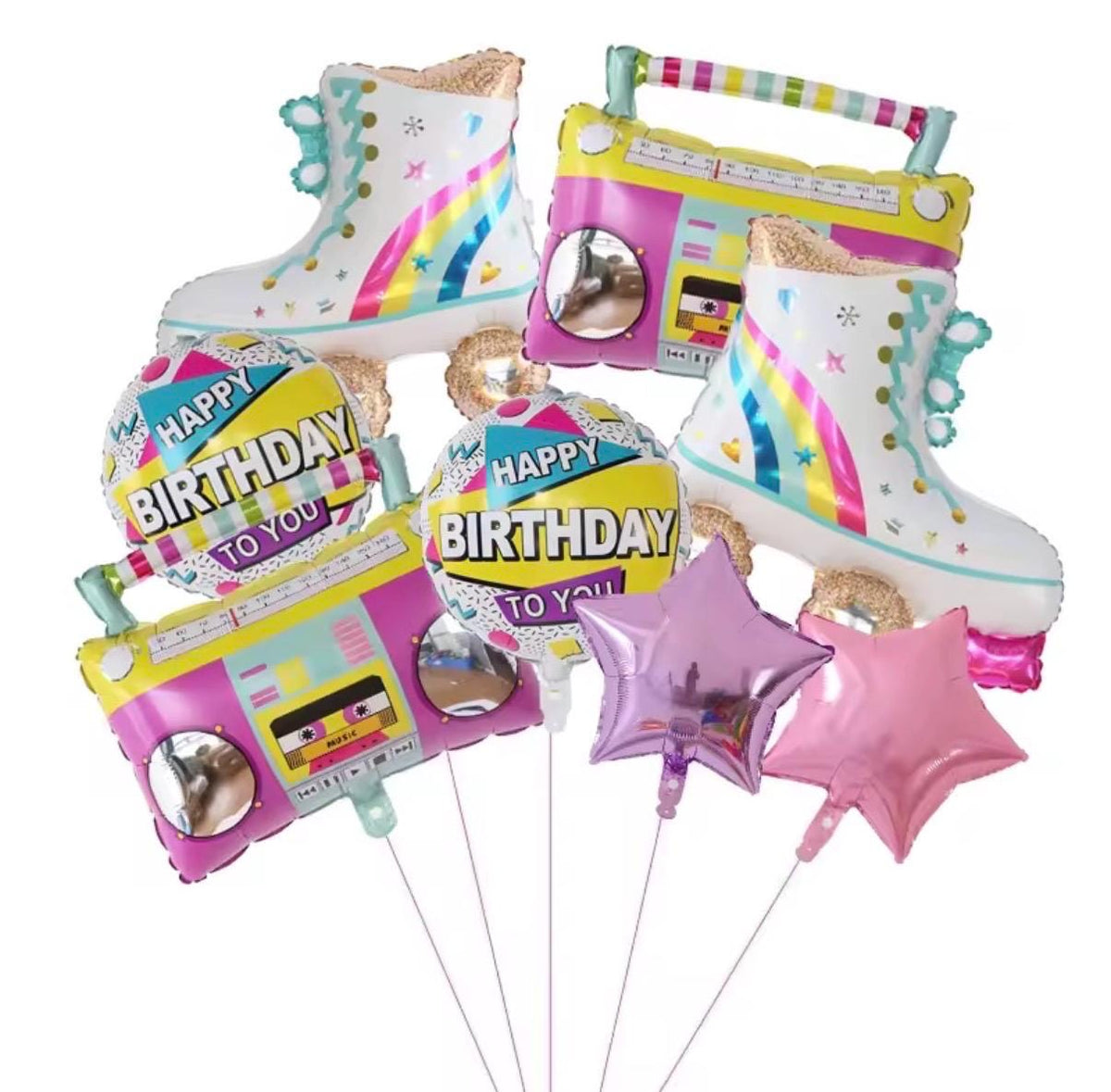 Retro Roller Skate Balloon Bouquet – 80s Party Balloons – Disco Birthday Decorations – Retro Birthday Balloon Set – Skate Party Supplies – F