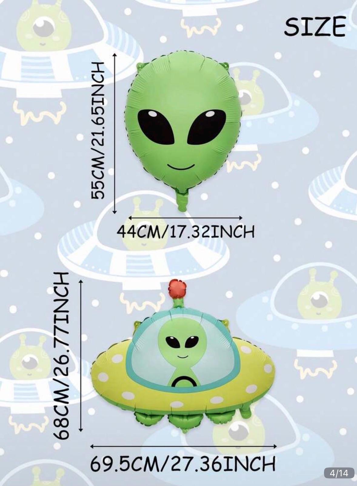 Alien Balloon Set, UFO Foil Balloon, 2 Green Alien Balloons & Flying Saucer, Outer Space Birthday Party, Galaxy Party Decorations