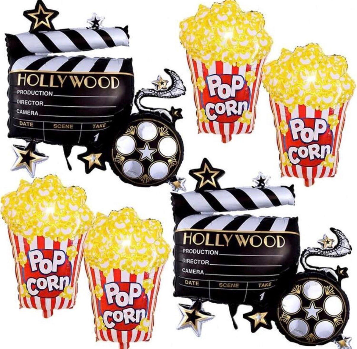 Set of Popcorn and Hollywood Camara Foil Balloons – Movie Night Party Decor | Cinema Carnival Theme Balloons