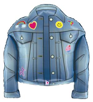 Denim jacket foil balloon with colorful patches