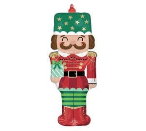 Nutcracker foil balloon with a green hat and red jacket