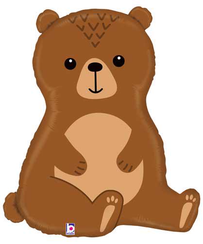 Brown woodland bear shaped foil balloon
