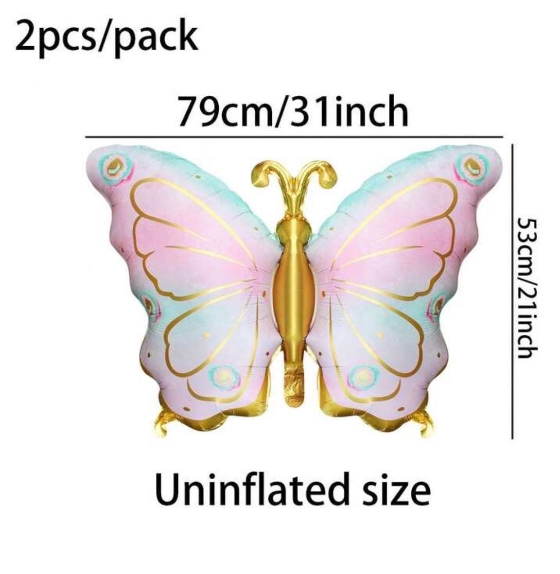 Large Pastel Butterfly Foil Balloons – 31 Inch Pink Blue Gold Butterfly Party Decor, 2 Pack