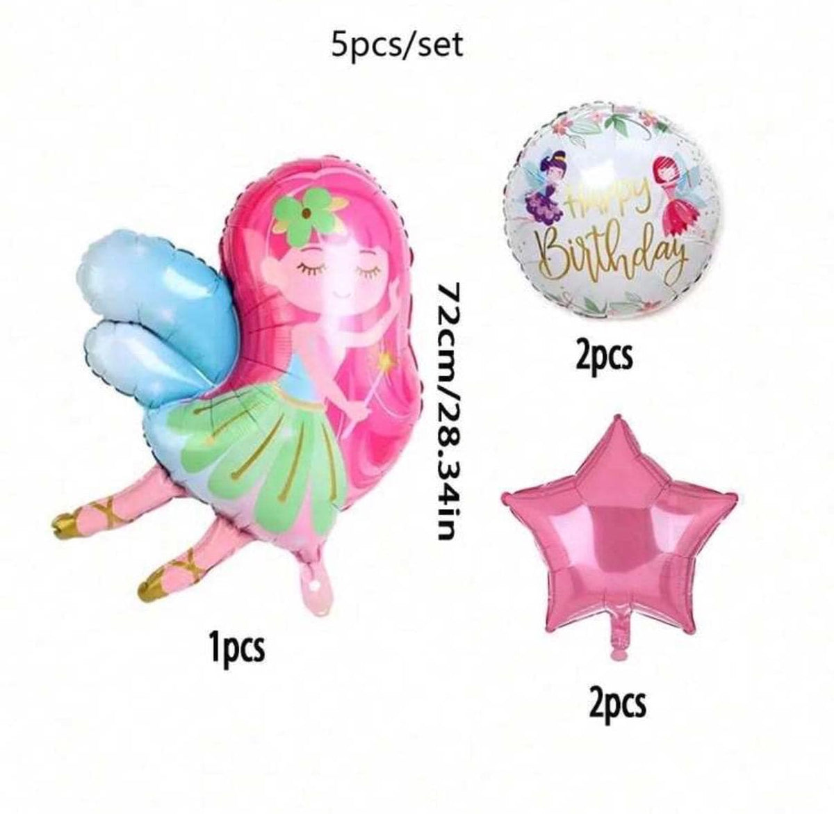 Fairy Birthday Balloon Bouquet – Pink & Blue Foil Balloon Set with Stars
