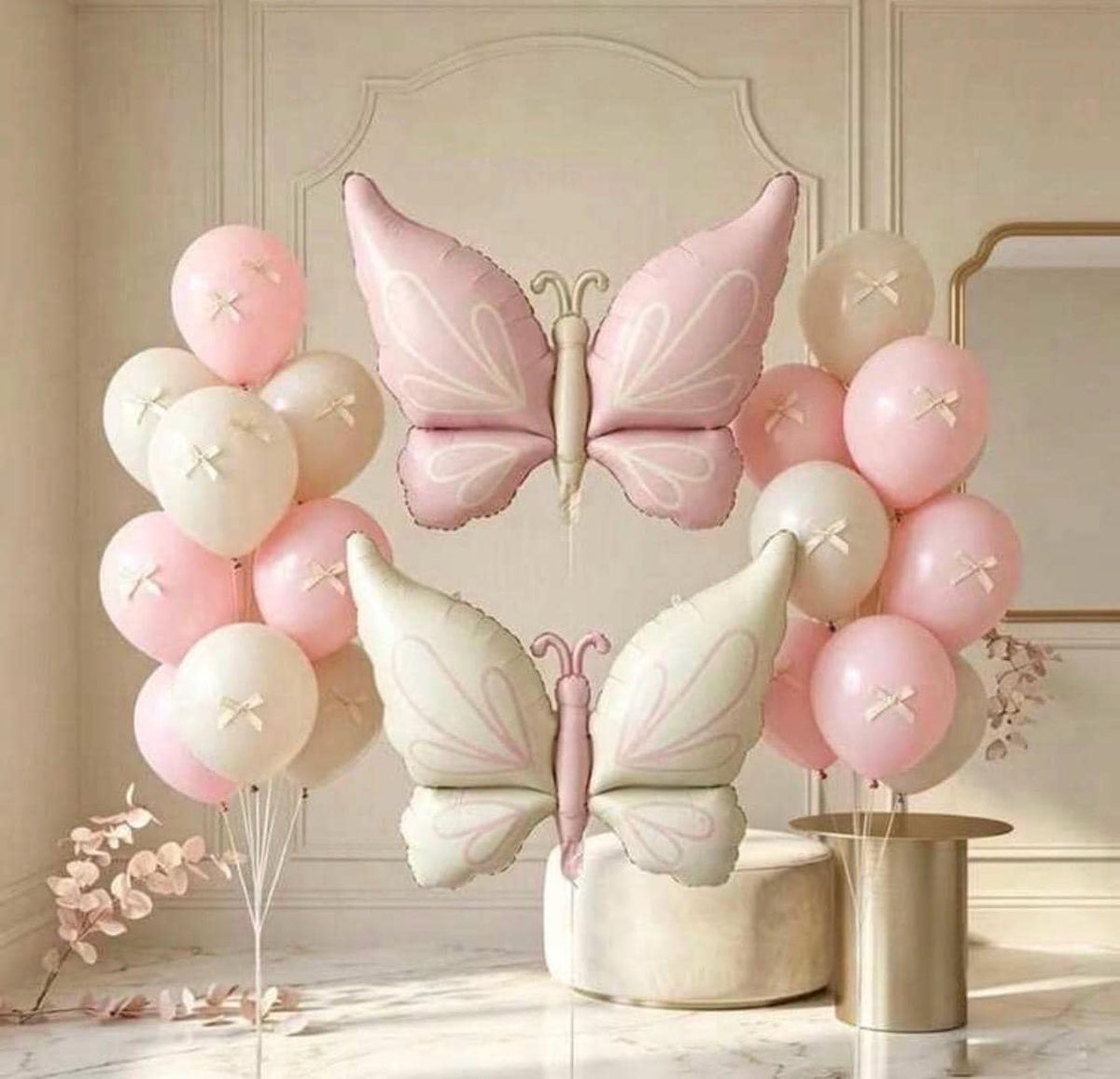 Large Butterfly Foil Balloons – 37 Inch Pink & White Butterfly Balloons, 2 Pack, Butterfly Birthday Party Decor