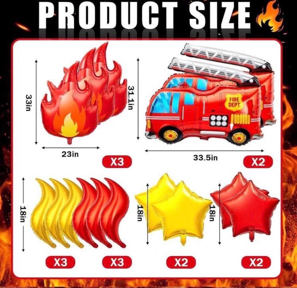 Fire Truck Balloon Set, Firefighter Birthday Balloons, Flame & Star Foil Balloons, Fireman Party Decor, Rescue Birthday Decorations