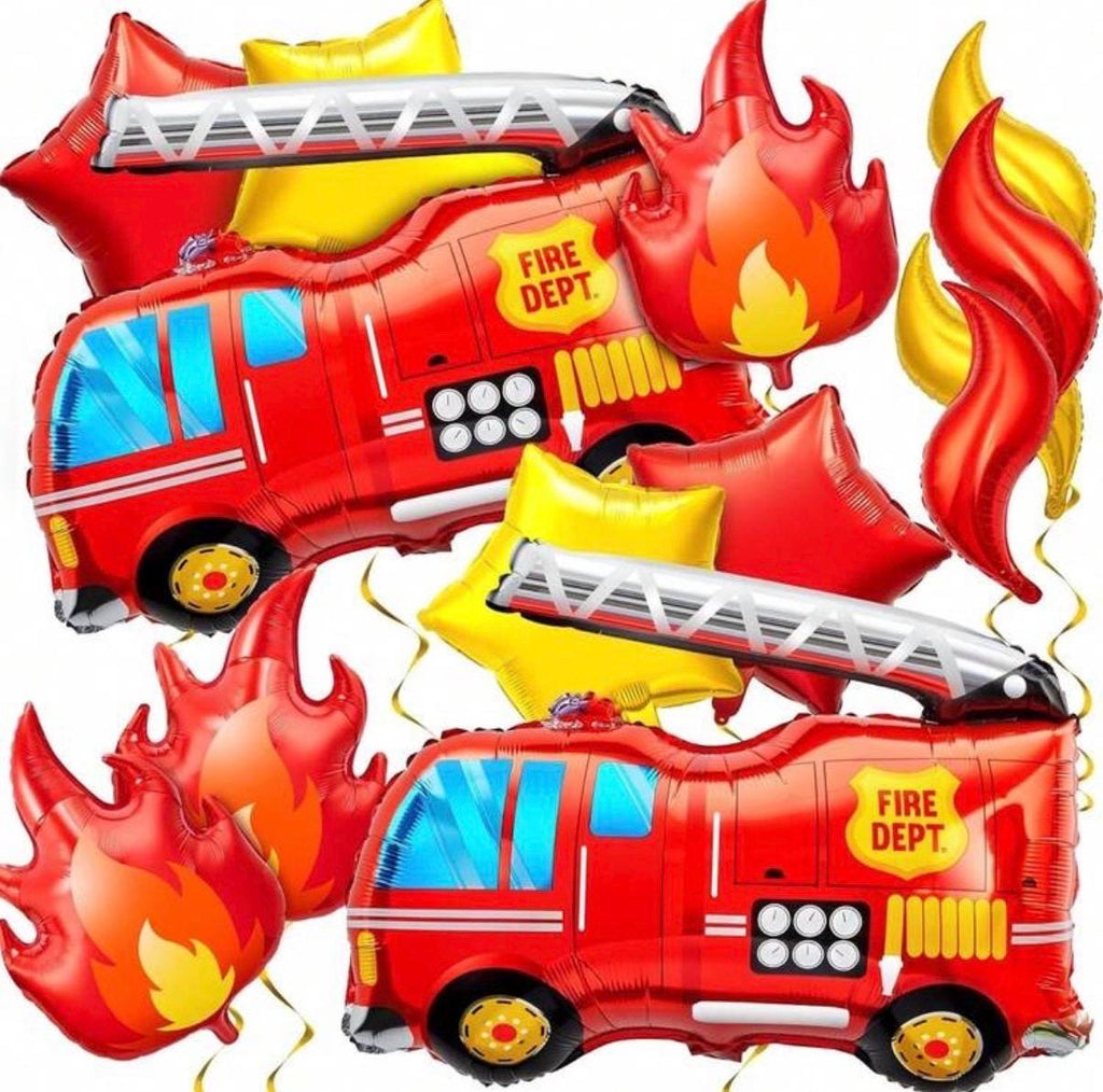 Fire Truck Balloon Set, Firefighter Birthday Balloons, Flame & Star Foil Balloons, Fireman Party Decor, Rescue Birthday Decorations