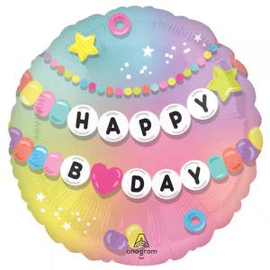 Pastel Happy Birthday foil balloon with letter beads