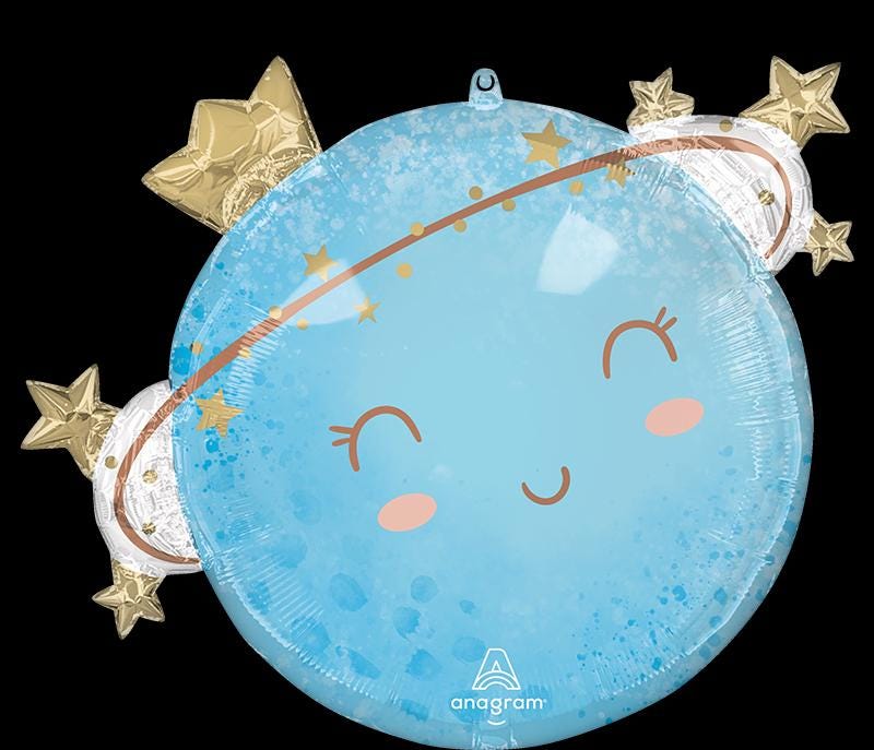 Baby Boy Balloon Bouquet | Blue & Gold Space Baby Balloons | Welcome Baby Party Decor | Baby Shower Balloon Bundle