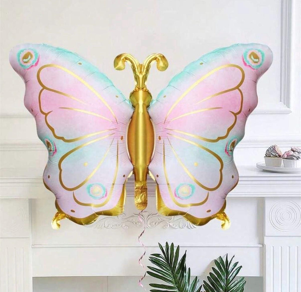 Large Pastel Butterfly Foil Balloons – 31 Inch Pink Blue Gold Butterfly Party Decor, 2 Pack