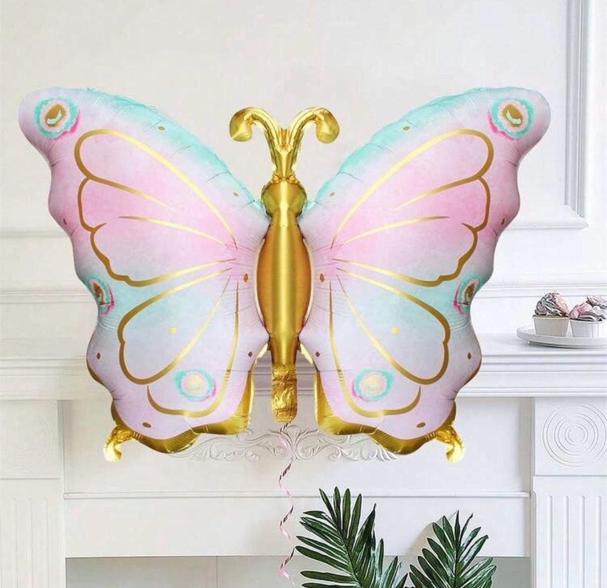 Large Pastel Butterfly Foil Balloons – 31 Inch Pink Blue Gold Butterfly Party Decor, 2 Pack