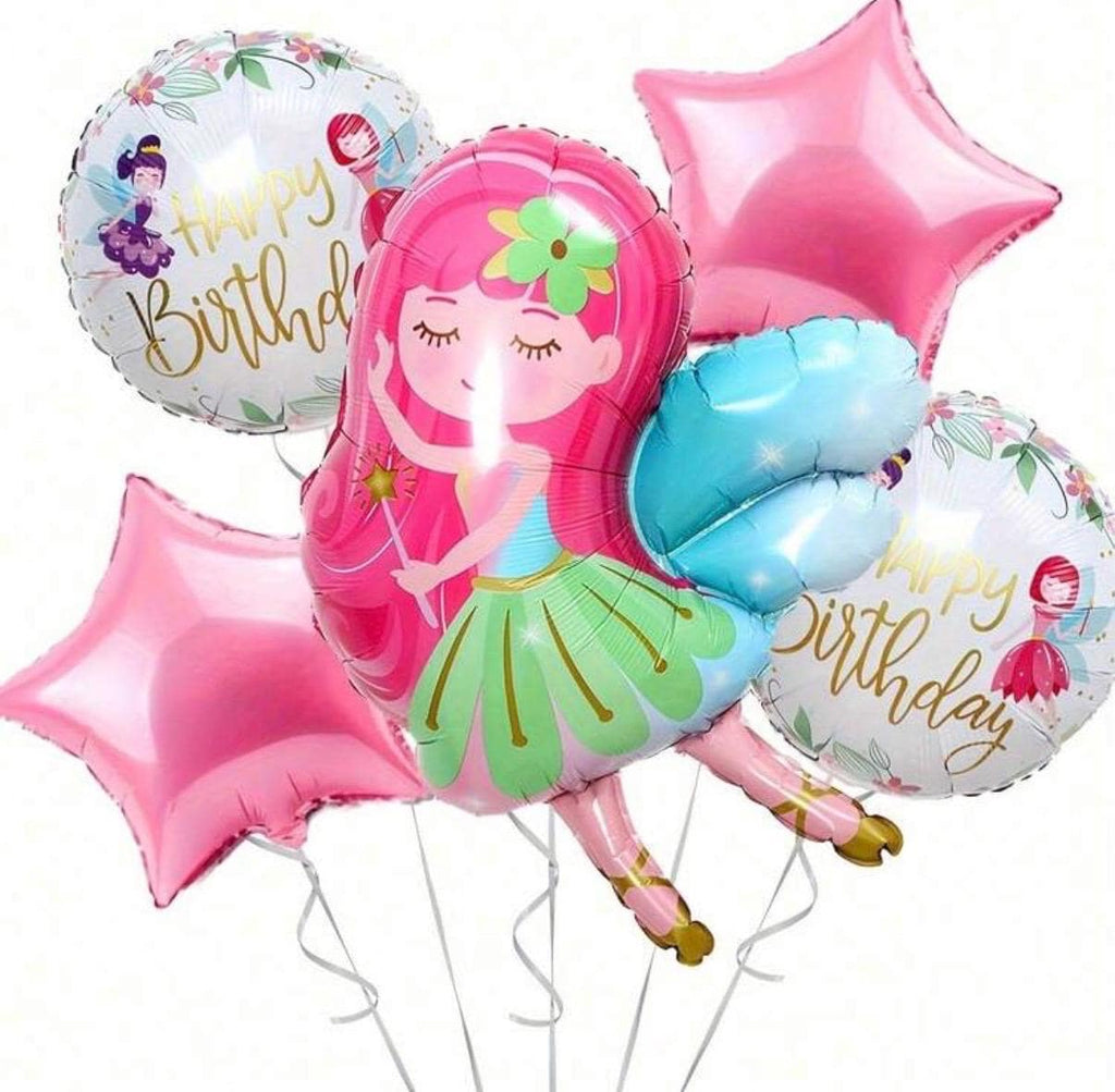 Fairy Birthday Balloon Bouquet – Pink & Blue Foil Balloon Set with Stars