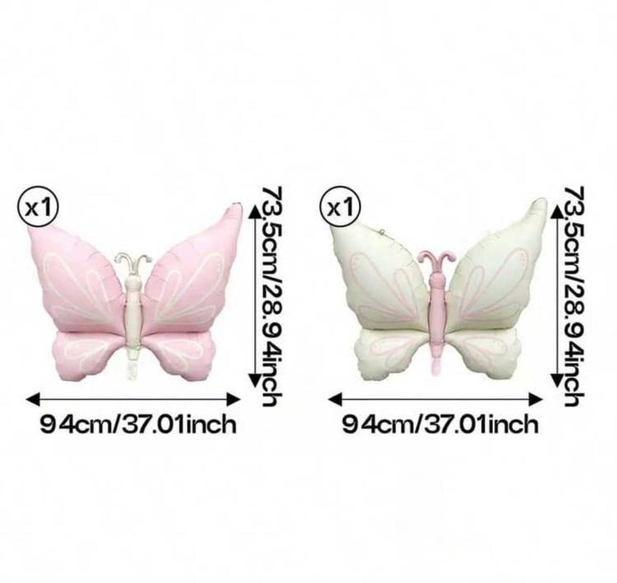 Large Butterfly Foil Balloons – 37 Inch Pink & White Butterfly Balloons, 2 Pack, Butterfly Birthday Party Decor