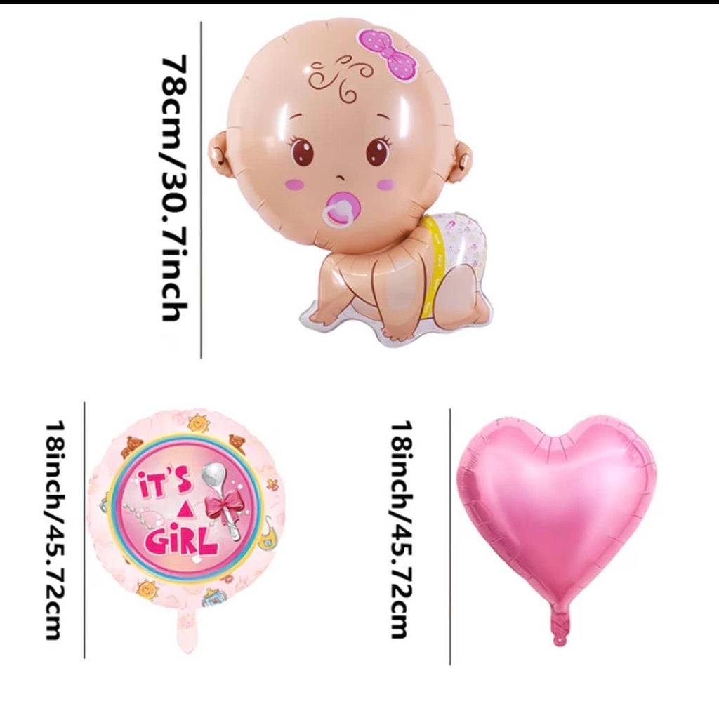 Baby Girl Balloon Bouquet Set – Pink Baby Shower Balloons, It’s a Girl Balloon Bundle, Baby Girl Foil Balloons, Welcome Baby Decorations