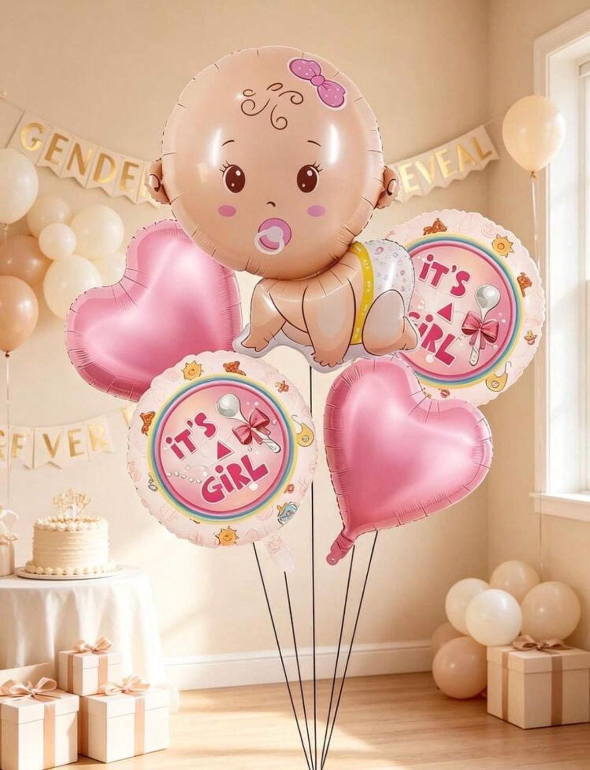 Baby Girl Balloon Bouquet Set – Pink Baby Shower Balloons, It’s a Girl Balloon Bundle, Baby Girl Foil Balloons, Welcome Baby Decorations
