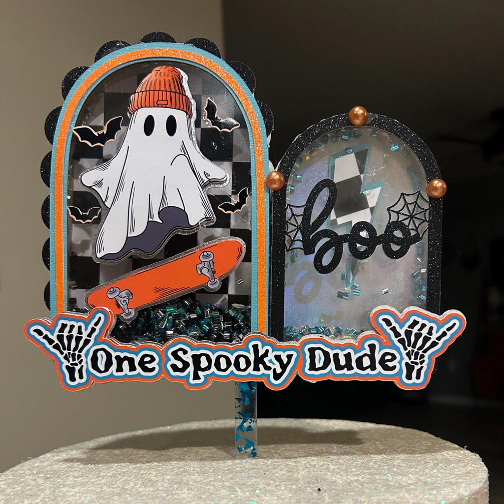 Ghost Skateboard Cake Topper – Spooky Birthday Party Decoration