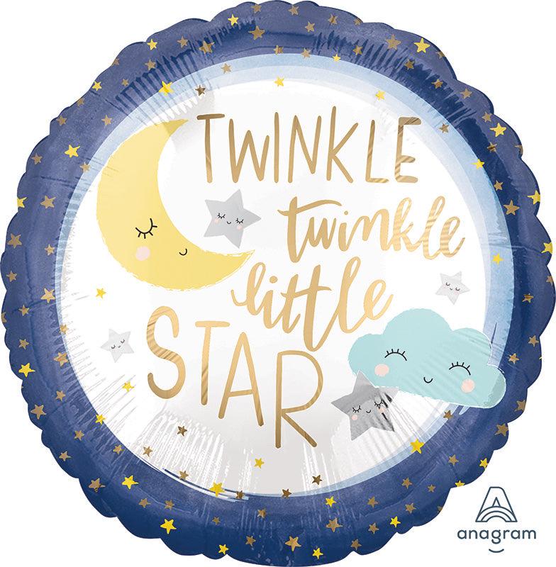 Twinkle Twinkle Little Star round foil balloon in navy blue and gold
