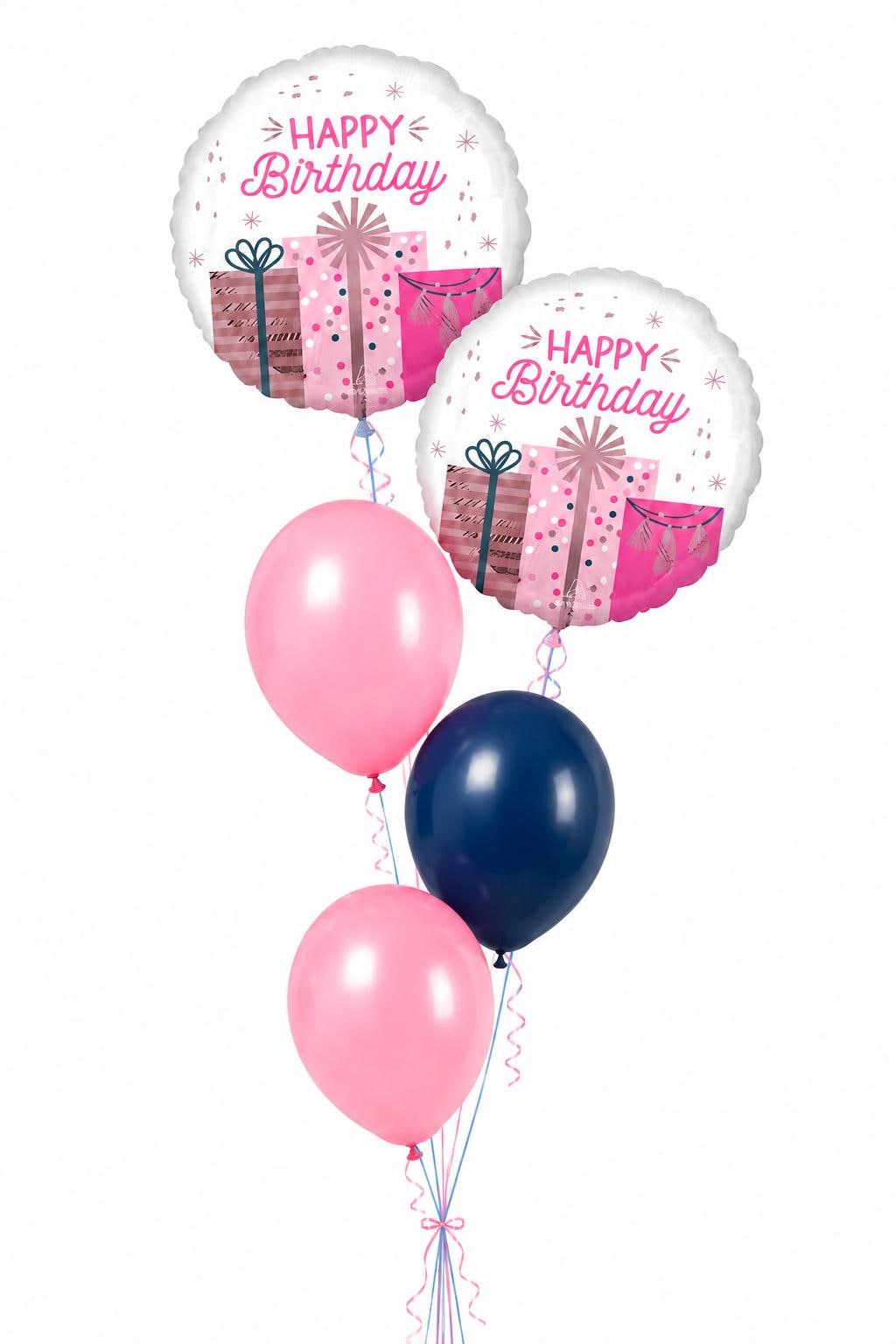 Pink and Navy Birthday Balloon Bouquet, Happy Birthday Foil Balloons, Pink Balloon Gift Set, Birthday Party Decorations